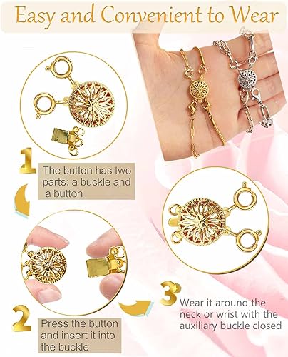 Miniatura 3 de Clysoru Separador de cierres de collar para mujer, oro y plata de 14 quilates, sin enredos, cierre de bloqueo, convertidor de cadena (dorado)