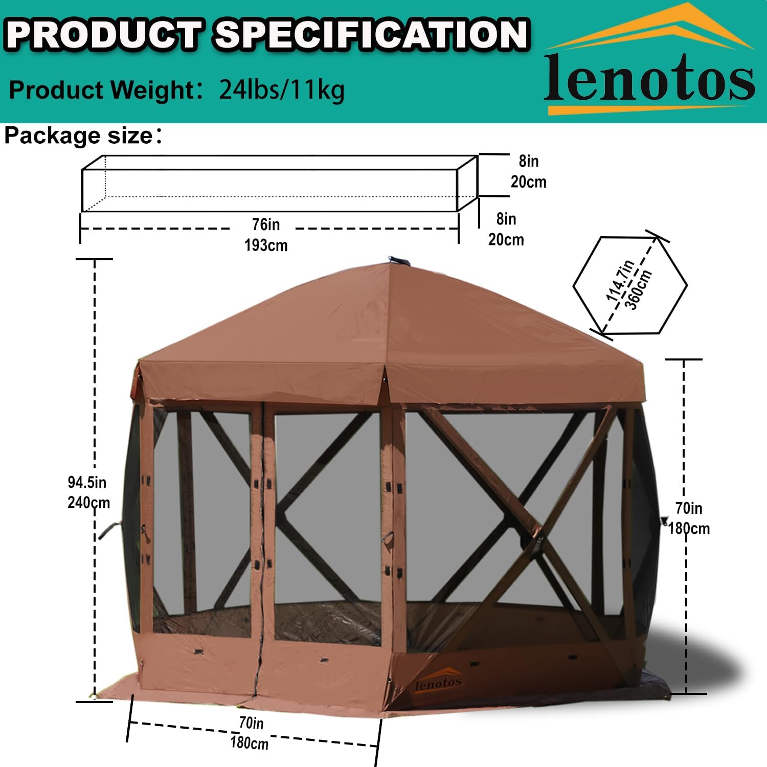 12 x 12 ft pop up screen tent, portable outdoor camping gazebo with ground stakes and carry bag, brown brown - 12' x 12' with wind panels