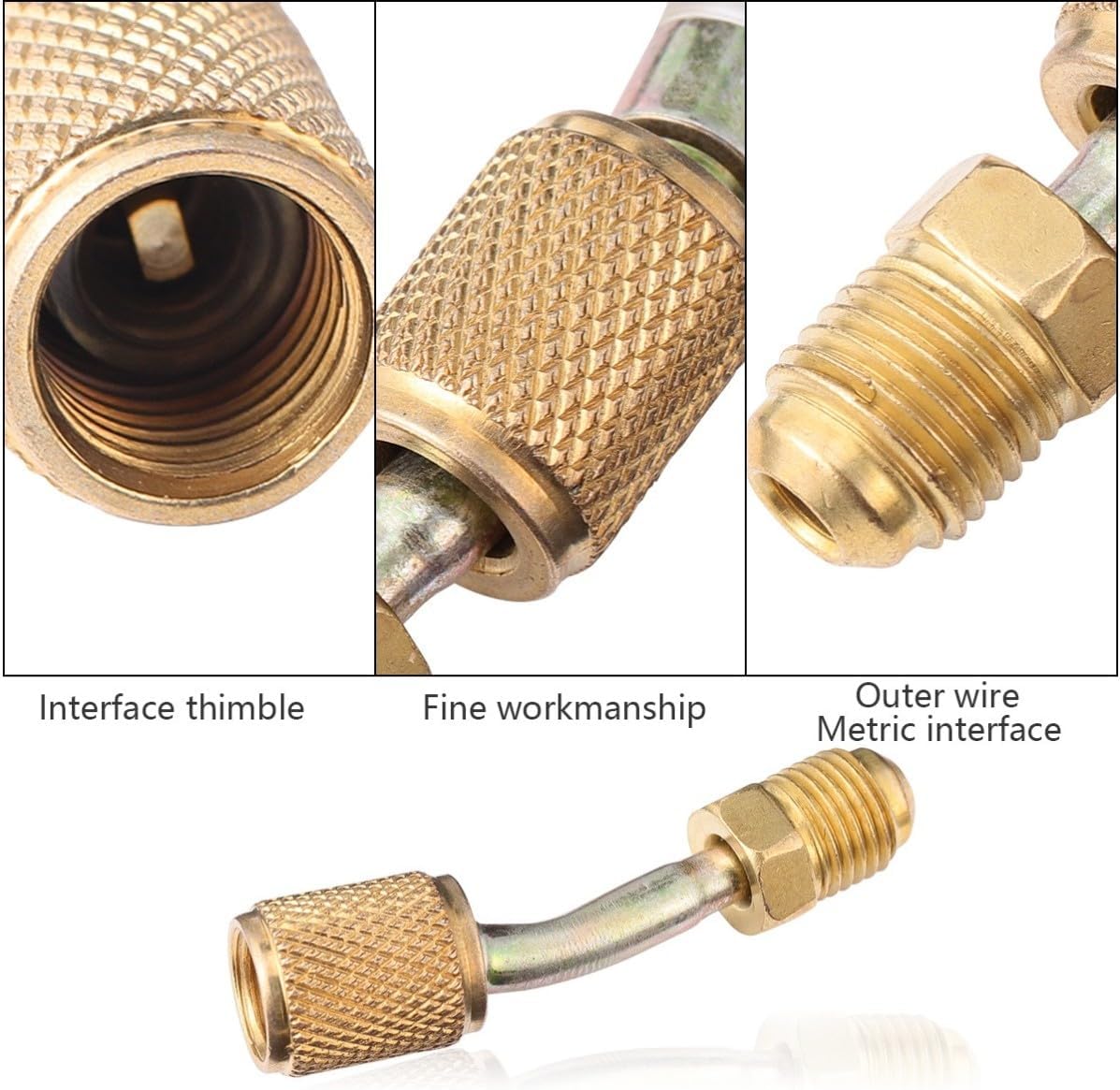 Quick Remover Adapter Hose for Air Conditioner and Refrigeration Hose, Metal HVAC Fitting with Joint Thimble, Outer Screw Metric Interface, 1/4 SAE Inch Inner Silk, Multifunctional