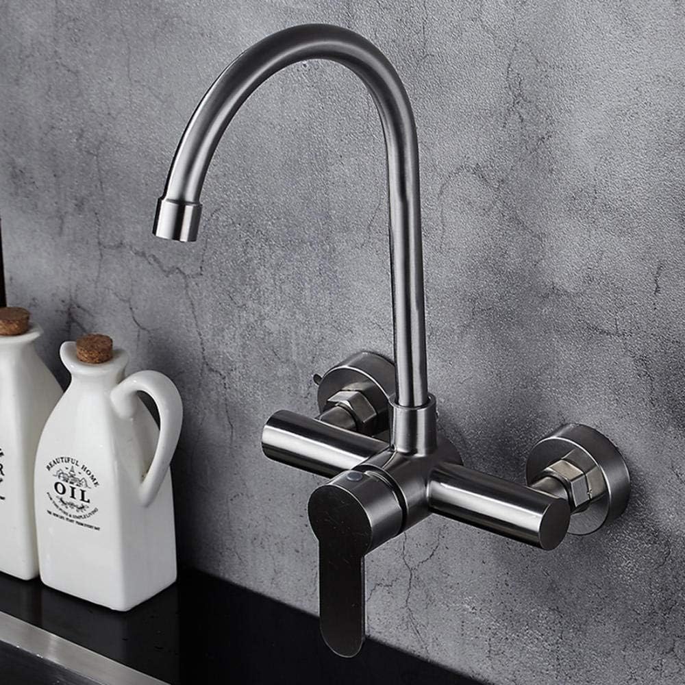 Wall-Mounted, hot and Cold, 304 Stainless Steel, Kitchen, Sink, Balcony Laundry Pool, Double Hole, Faucet