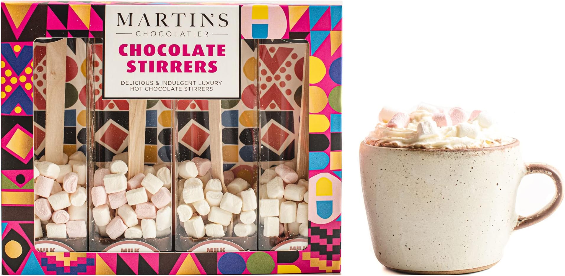 Martin’s Chocolatier Hot Chocolate Stirrers (1 Box) Milk Chocolate | Hot Chocolate Spoons with Marshmallows | Flavoured Chocolate Drink | Belgian Chocolate Gift Set