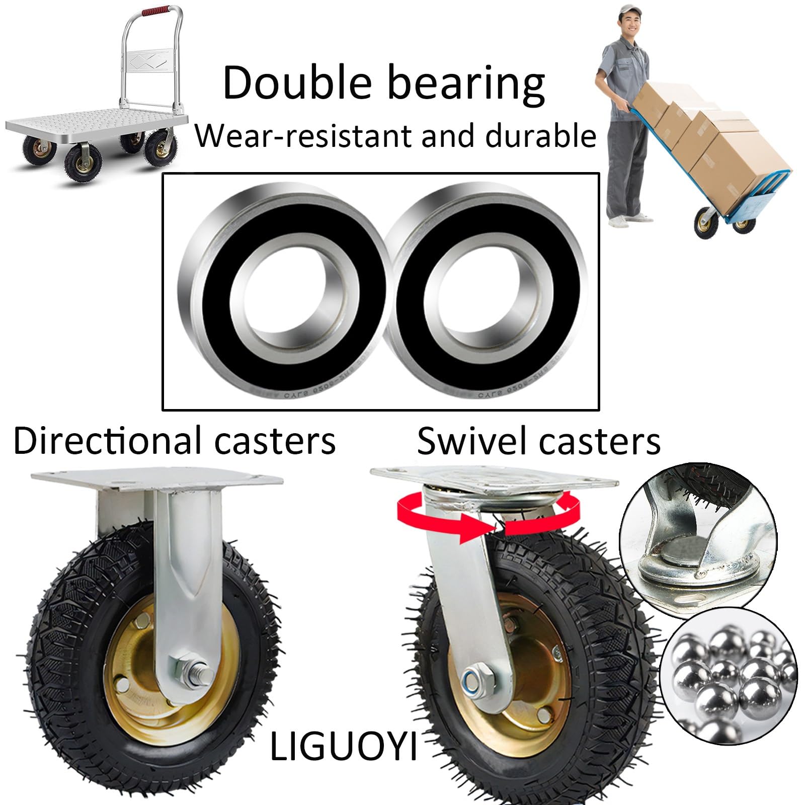 LIGUOYI 150/200/250MM Ruedas Industriales De Transporte, Ruedas Giratorias De Servicio Pesado Sin Arañazos Y Silenciosas Carga 300Kg, para Carro, Juego De 2 Ruedas Fijo Robusta De Goma