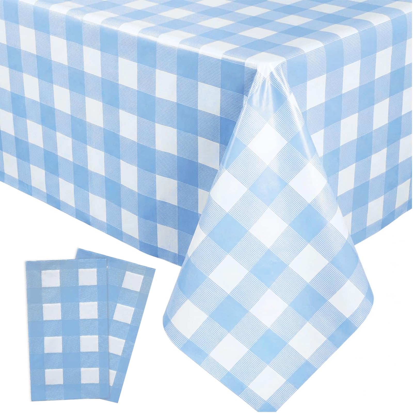 DIELOVEHUA 2 Stück Karierte Tischdecke 137 x 274 cm, Blau Weiß Kariert Tischdecke, Rechteckige Tischdecken, Wasserdicht Fleckschutz, für Esszimmer Outdoor Picknick Garten Party Hochzeit Küche, Haushalt & Wohnen