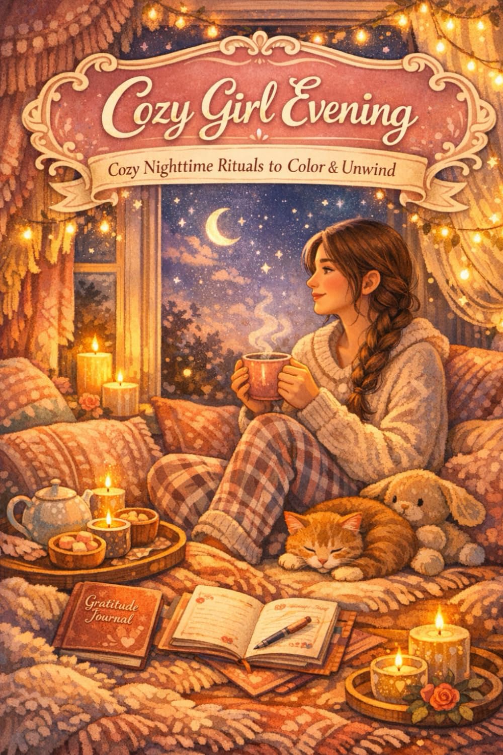 Cozy Girl Evening: Cozy Nighttime Rituals to Color & Unwind (Cozy Calming Coloring books)