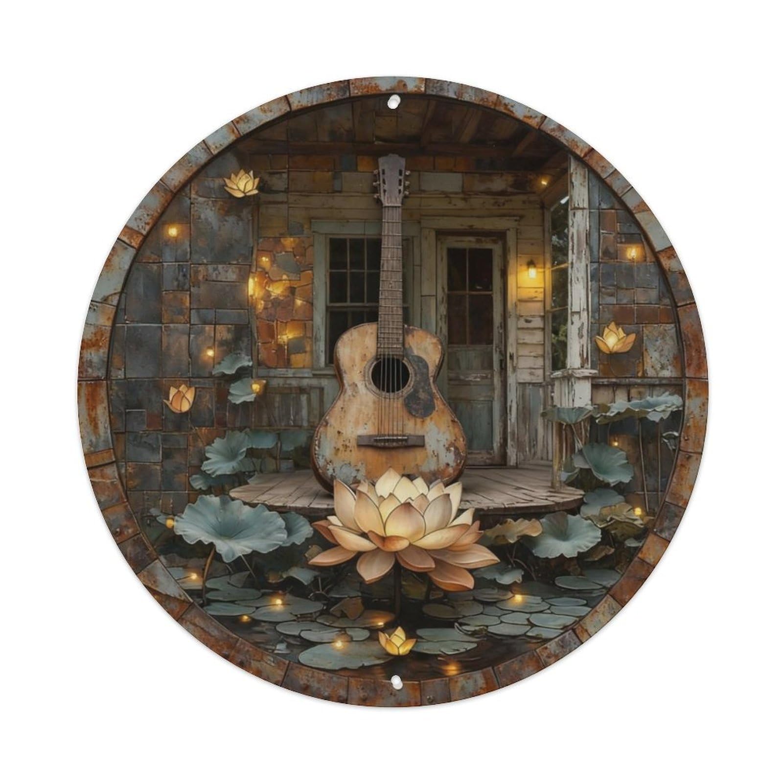 Old Guitar Weathered Country Porch Metal Tin Sign Plaque