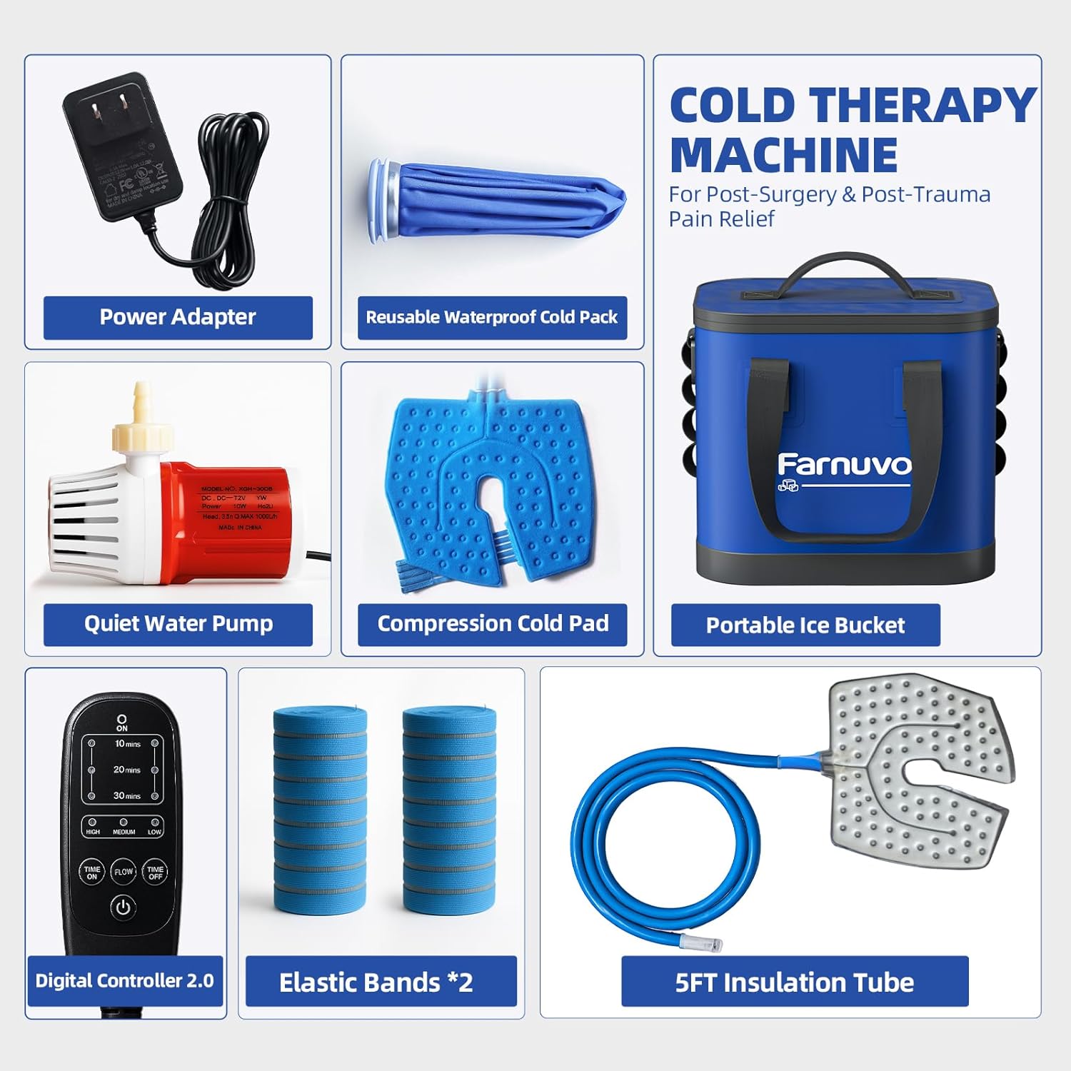 Cold Therapy Machine for Knee Replacement - Portable Ice Machine with Timer, 12Hrs Cooling, 3 Speeds for Pain Relief (Blue)- Ice Therapy Knee/Joints/Ankle/Muscle/Shoulder