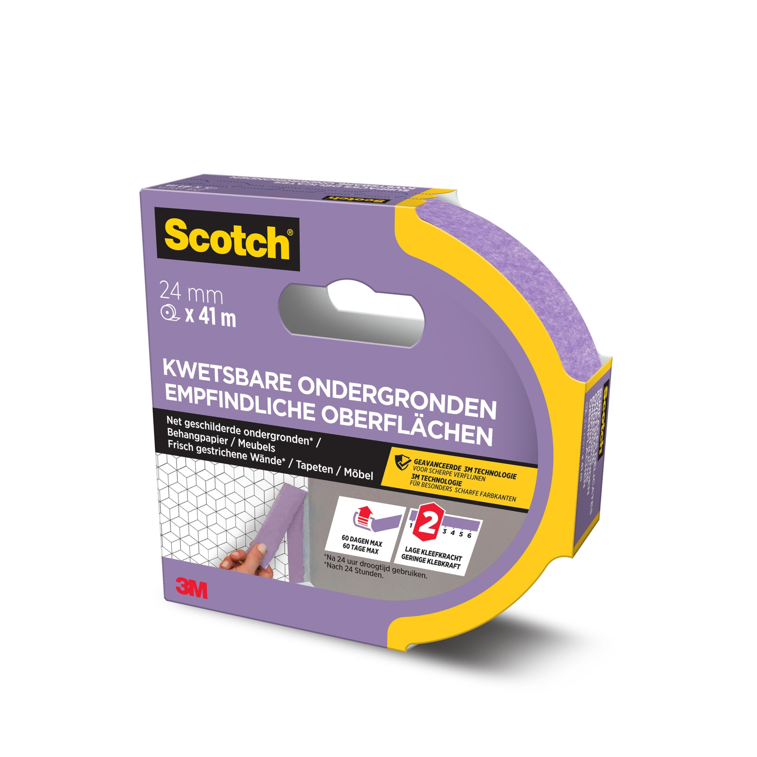 Scotchblue Purple Scotch Painter's Masking Tape For Sensitive Surfaces, 24 Mm X 41 M, Super Sharp Colour Lines For Sensitive Painting Indoors, Ideal Masking Tape For Wooden Floors, Furniture And Wallpaper