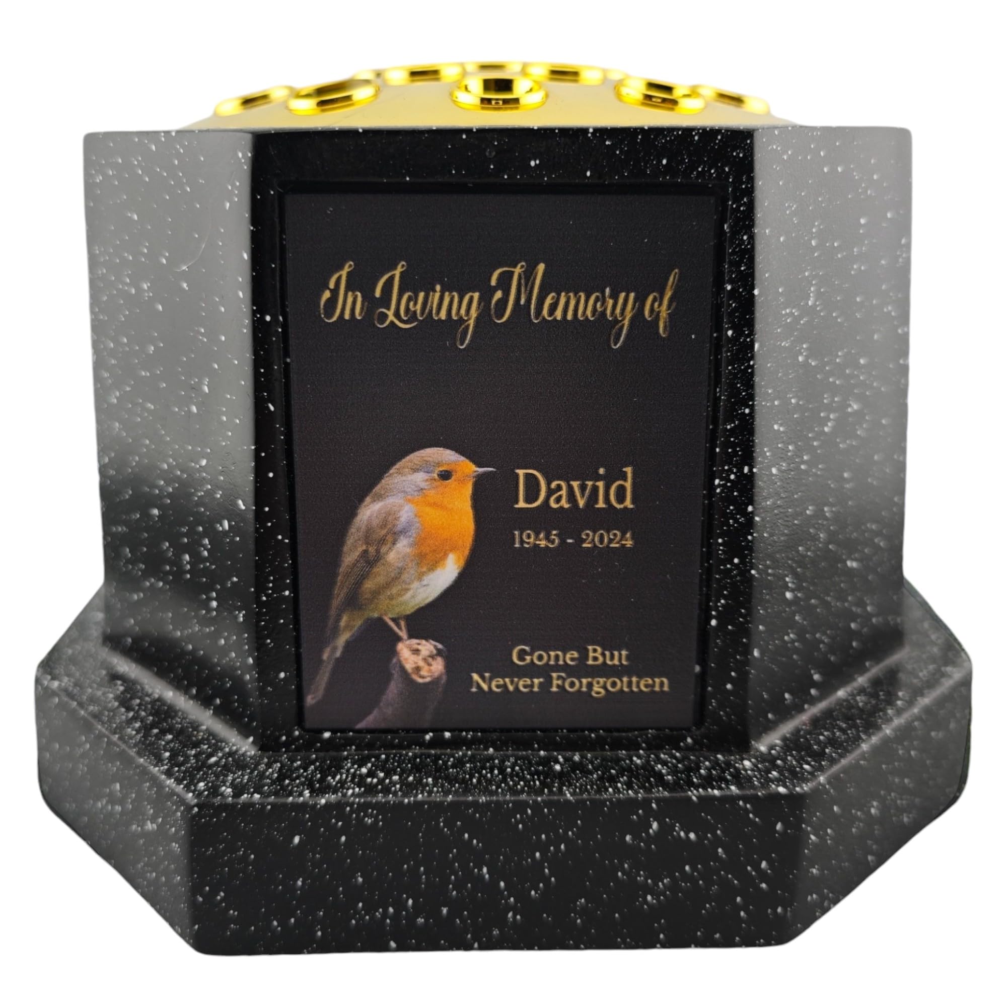 1stclassgifts [Custom] Personalised Printed Black Memorial Rose Bowl Grave Marker Flower Pot Vase Robin Design (UV PRINTED) (Gold Text)