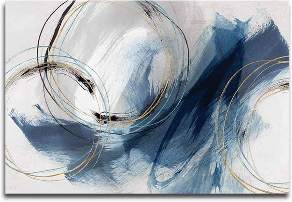 抽象的な青白い線画絵画キャンバスに印刷ポスターとプリント現代の落書きアート壁の写真家の装飾70x100cmフレームレス