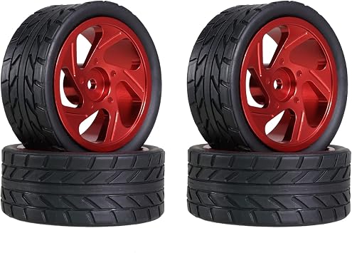 for MJX 1/14 14301 14302 14303 WLtoys 1/12 124016 17 1/14 144001 1/18 A959 RC Car Metal Wheel Hub Tires Upgrade TyreRed