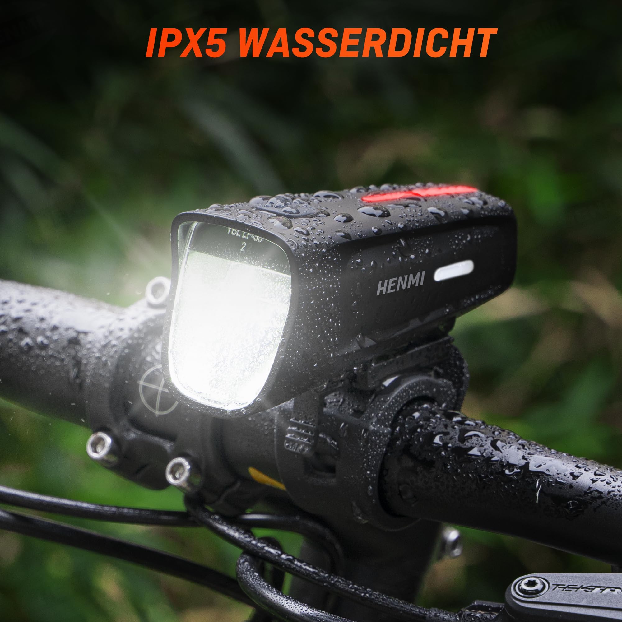 HENMI LED Fahrradlicht Vorne,100 Lux USB Aufladbar Fahrradbeleuchtung mit 3 Beleuchtungsmodi, StVZO Zugelassen Fahrradlampe mit Batterieindikator, IPX5 Wasserdicht und Keine Blendung