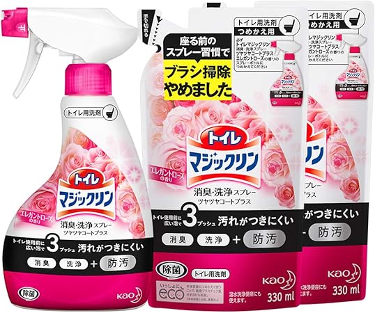 Amazon まとめ買い トイレマジックリン ツヤツヤコートプラス トイレ用洗剤 消臭 洗浄スプレー エレガントローズの香り 本体 1個 替 2個 マジックリン ドラッグストア