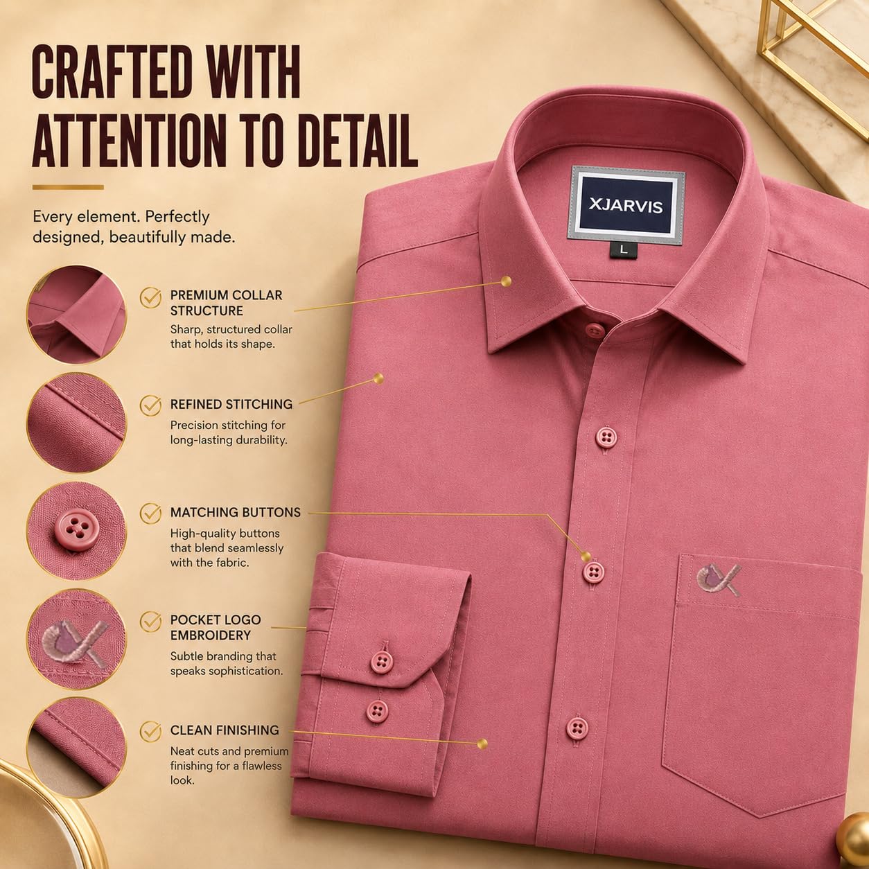XJARVIS Clifton - Camicia da uomo, in misto cotone, con poket e maniche lunghe, con bottoni, colletto casual