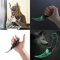 Vista 6 de TOPOINT - Paquete de 2 cuchillos Karambit sin filo de corte sin filo con funda para principiantes (dorado-verde)