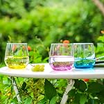 BACLIFE Stemless Ensemble de verres à vin 6 - Tumbles de vin courte couleur couleur de la main Blown - 15 oz Élégant verre à vin pétillant - Cadeau unique pour anniversaire, mariage, fête des mères - Effacer