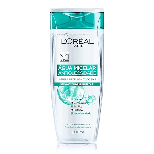 L'Oréal Paris Água Micelar Efeito Matte Solução de Limpeza Facial 5 em 1, 200ml