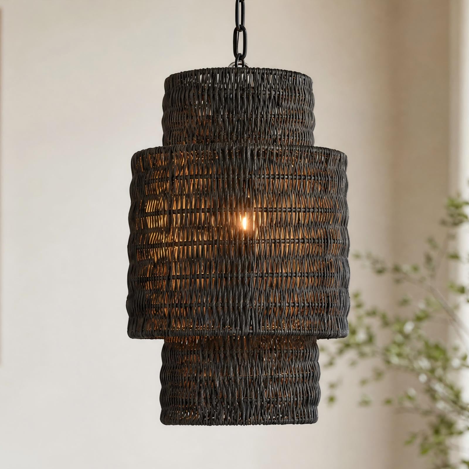 Photo 1 of Knurldon Rattan Pendant Light, 9.44" Black