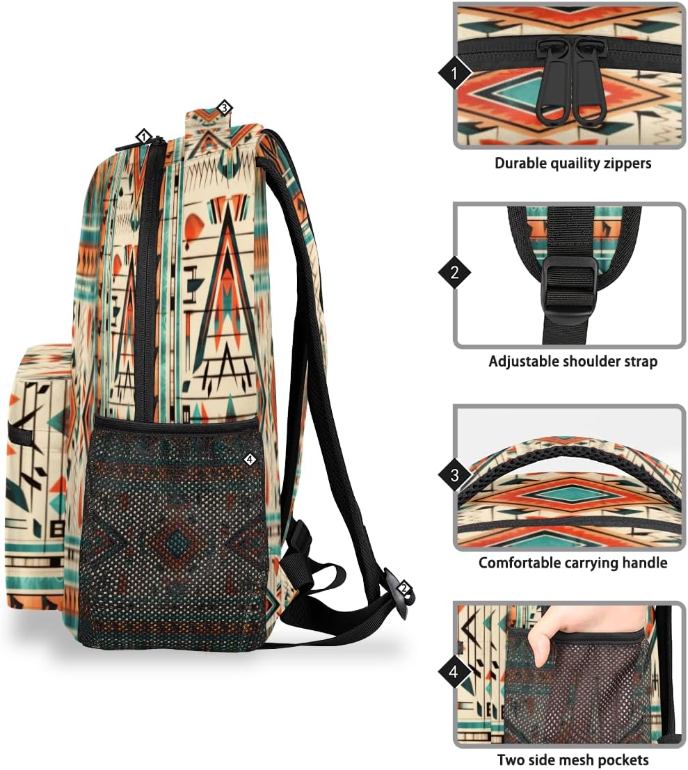 Pardick Aztec Backpacks for Women Men, Boho Aztec Travel Laptop Back Pack Waterproof Bookbags Adults Backpack with Multiple Pocket - Image 4