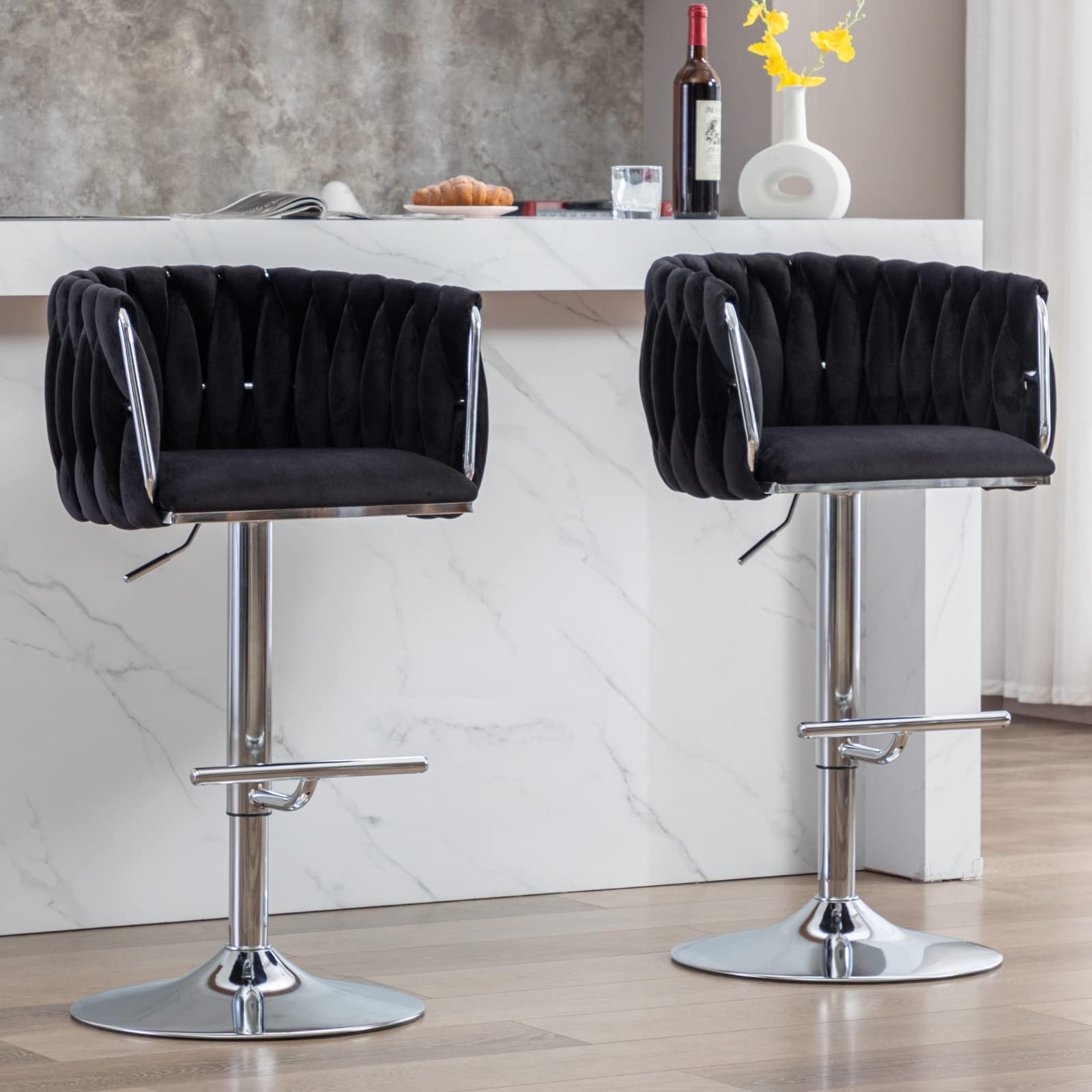Modern Velvet Bar Stools Set of 2, Adjustable Height