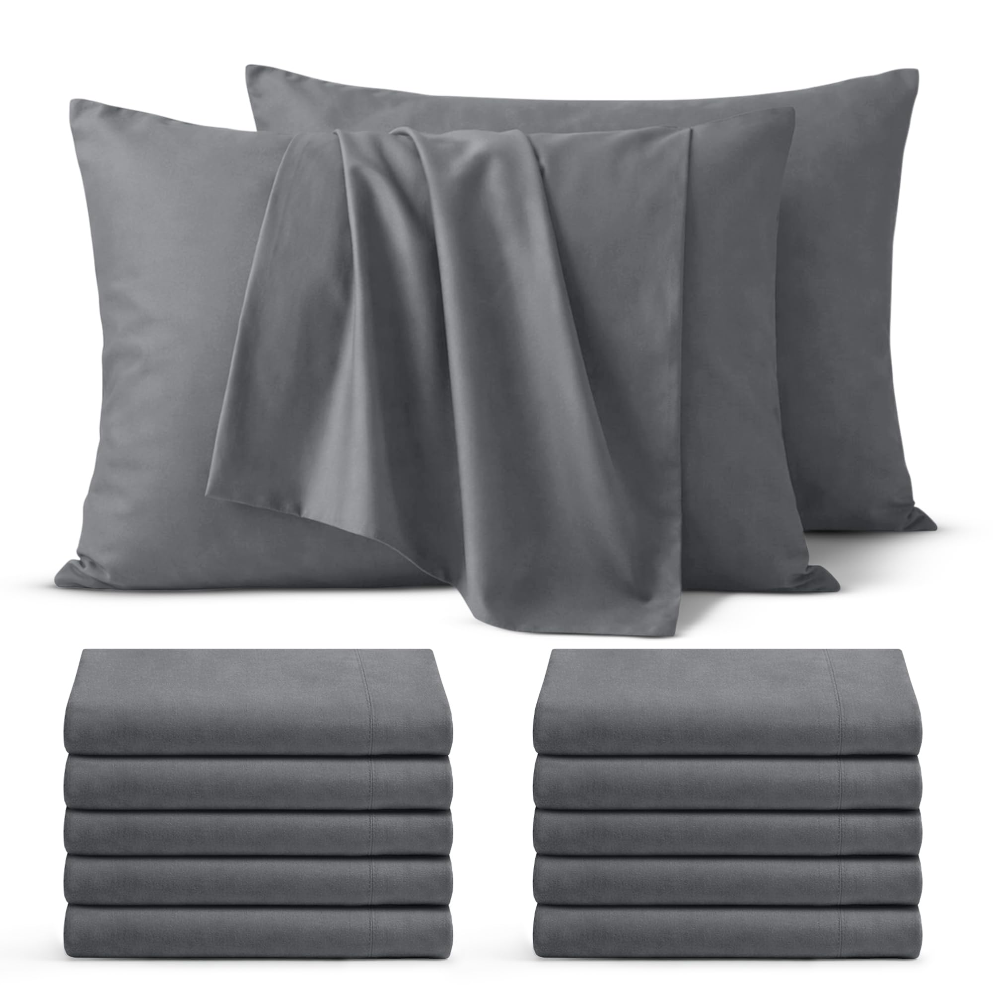 BEDIO Grey Pillow Cases 10 Pack – Ultra Soft Brushed Microfiber Pillowcases Standard Size with Envelope Closure, Breathable, Wrinkle Free, Durable Set of Pillow Covers (50 x 75 Cm)