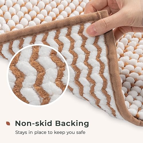 Miniatura 4 de FRESHMINT Juego de 2 alfombras de baño de felpilla de 17 x 24 pulgadas + 20 x 32 pulgadas, antideslizantes, para baño, alfombras de baño