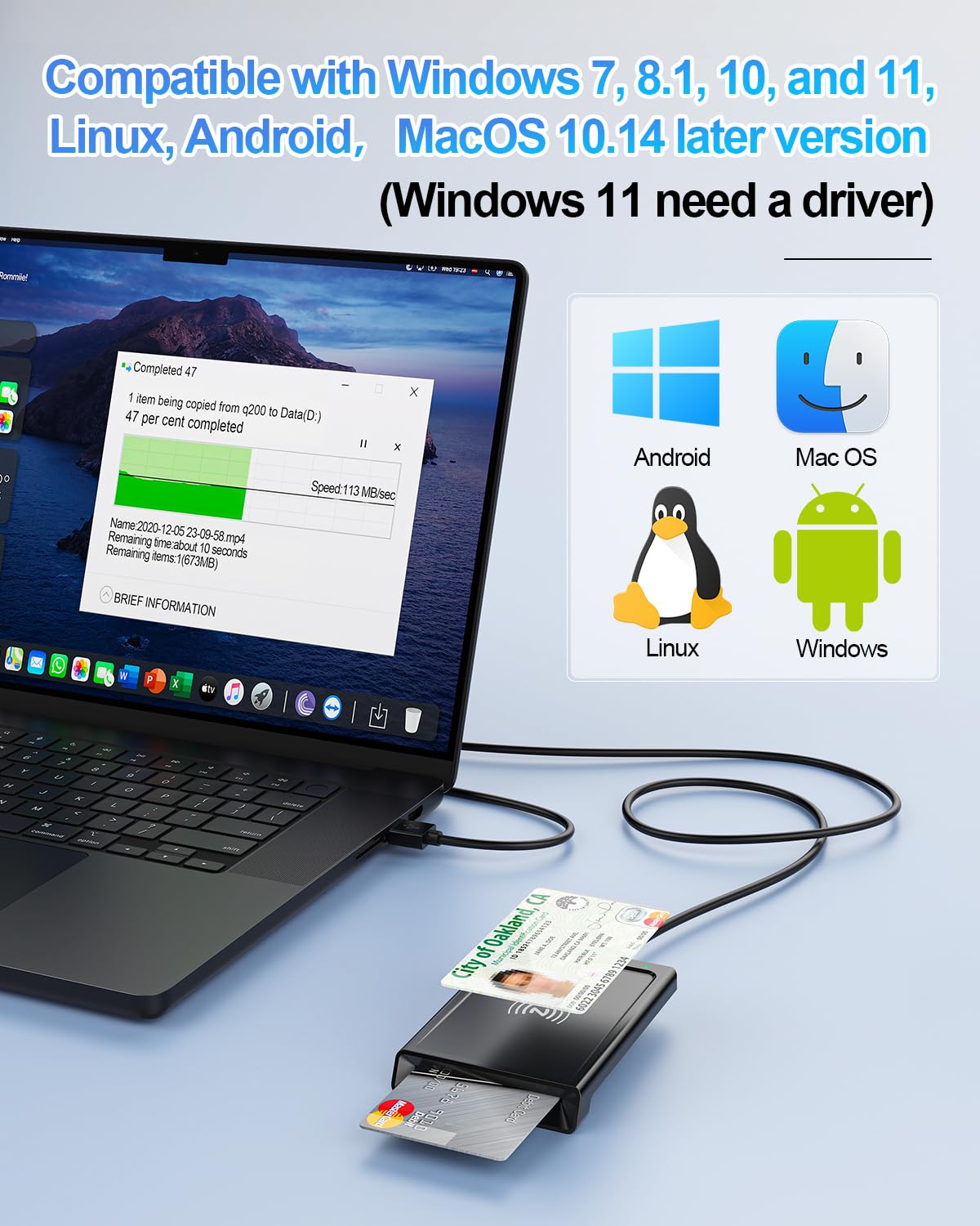 USB Chipkartenleser mit NFC - Smart Card Reader/SIM Kartenlesegerät - Kompatibel mit Windows, Linux, Android -DOD Military Kartenleser für den Neuen Personalausweis Gesundheitskarte Bankkarten