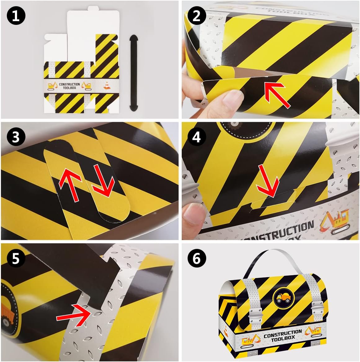 CIEOVO 24 Pack Construction Party Goodie Favor Box, Construction Truck Candy Treat Bags Gift Boxes with Handles for Construction Theme Party Favor Supplies Decorations