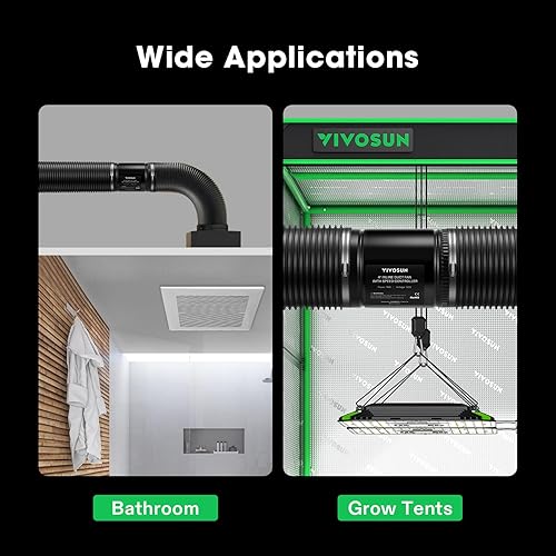 Miniatura 7 de VIVOSUN Ventilador de conducto de refuerzo en línea de 4 pulgadas 106 CFM con controlador de velocidad, ventilador de ventilación de escape HVAC con