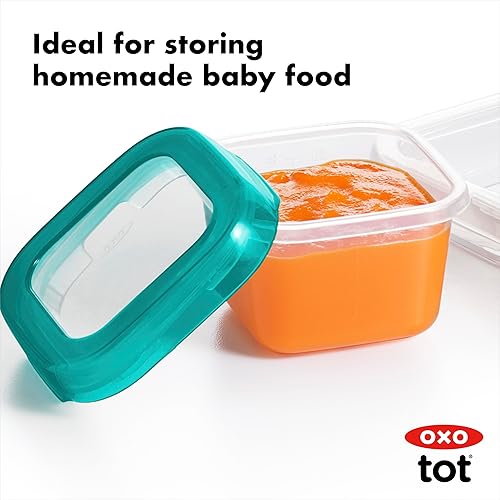 Miniatura 3 de OXO Tot Baby Blocks - Contenedores de almacenamiento para congelador color verde azulado 4 onzas