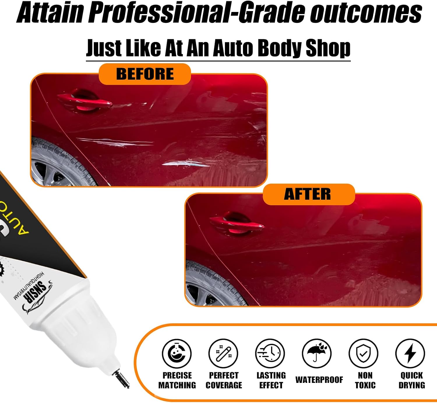 Car Touch up Paint(Soul Red Crystal Metallic 46V) Compatible with Mazda, Car Paint Pen Scratch Repair Two-In-One Touch Up Paint, Premium Car Scratch Remover for Deep Scratches