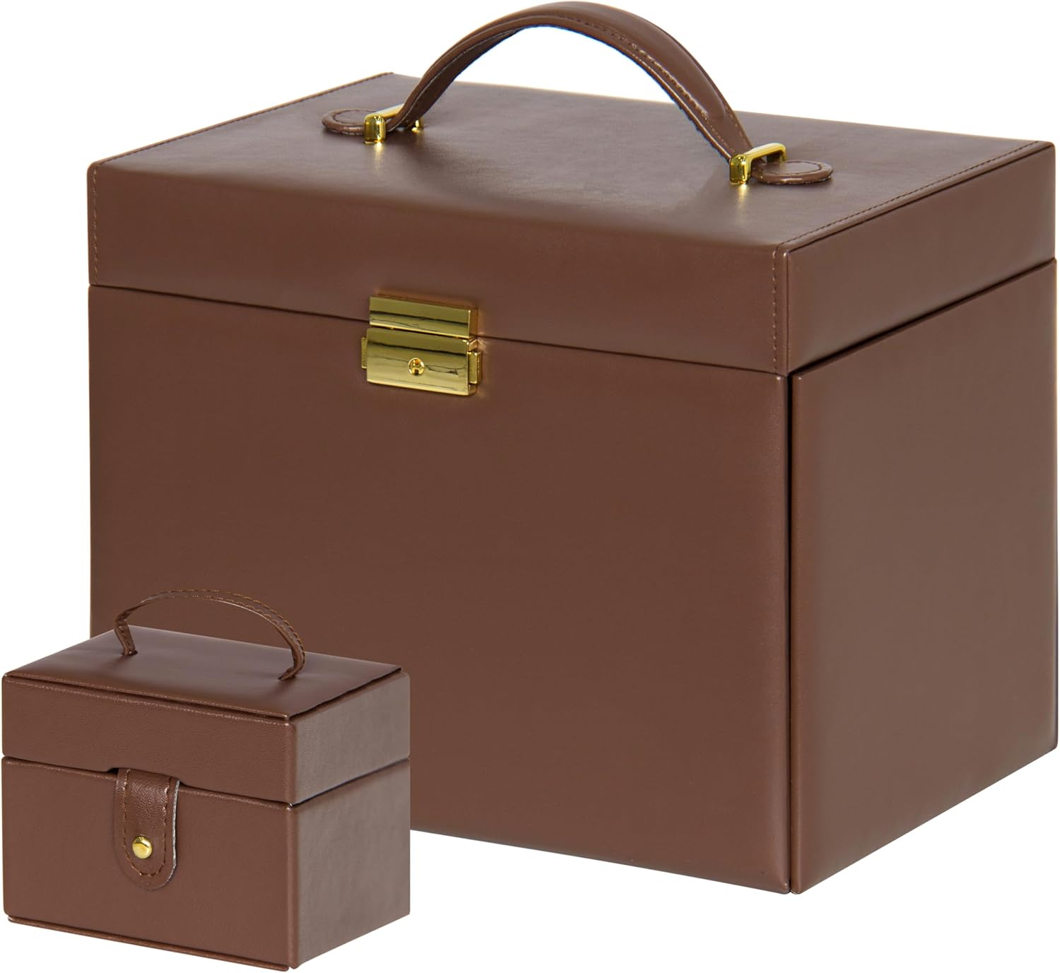 Best Choice Products Leather Collectors Organizer Storage Case for Jewelry Trinkets w/Mini Travel Case, Shelves, Hooks, Drawers, Pockets, Brown