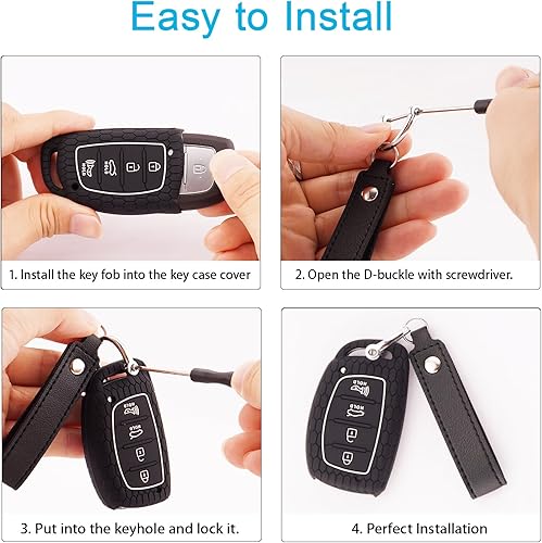 Miniatura 5 de Funda para llavero Hyundai con llavero, funda protectora de goma de silicona para Hyundai Elantra GT, Sonata, Tucson, Ioniq, 4 botones, entrada sin