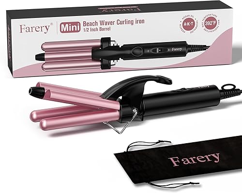 Miniatura 9 de FARERY Engarzador de cabello para mujer, ondas de playa, rizador de 3 barriles de 12 pulgada con queratina y aceite de argán infundido, mini