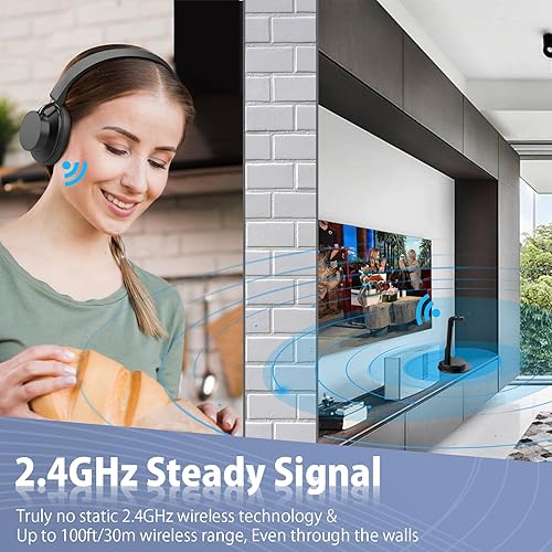 Miniatura 5 de ANSTEN Actualizado 2024 Auriculares inalámbricos para ver televisión con base de carga de transmisor digital RCA AUX 2.4GHz, 5 modos de sonido,