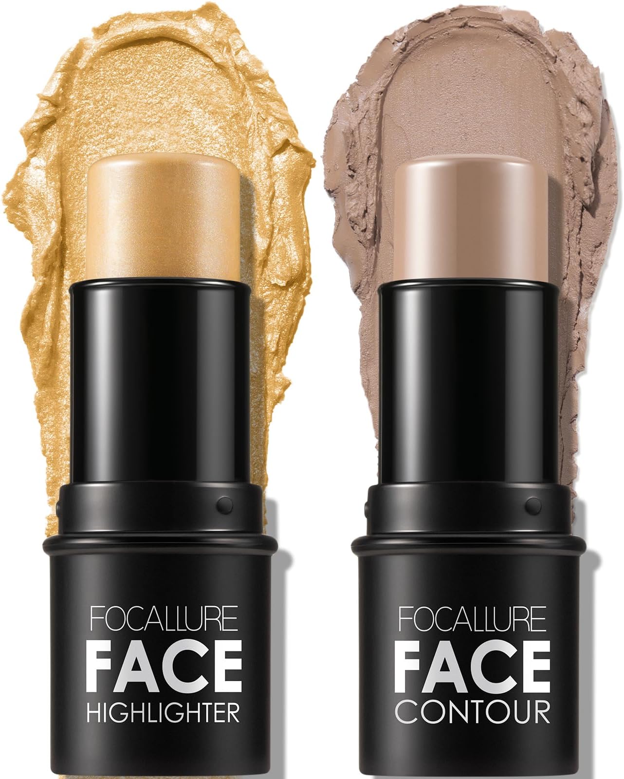 FOCALLURE 2 Pcs Mineral Cream Contour Stick,Moisturize Highlighter and Bronzer Pen,Non Stick Face Brightens & Shades Pencil,Long Lasting & Smooth Gliding Face Illuminator Makeup,22+09