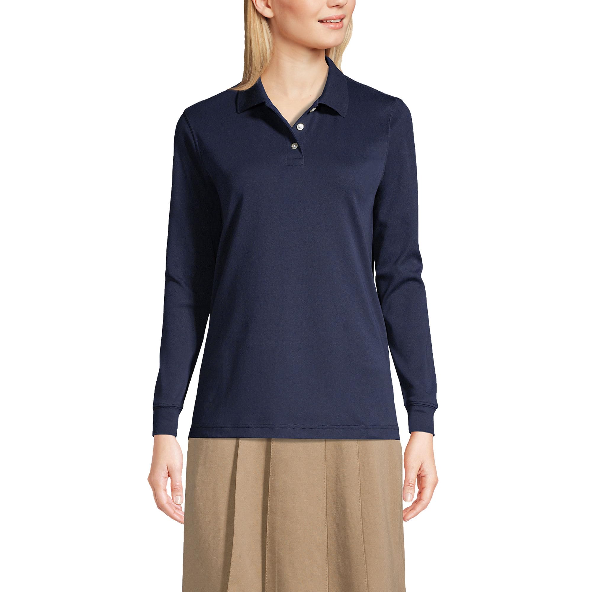 Lands' End School Uniform Women's Long Sleeve Feminine Fit Interlock Polo Shirt