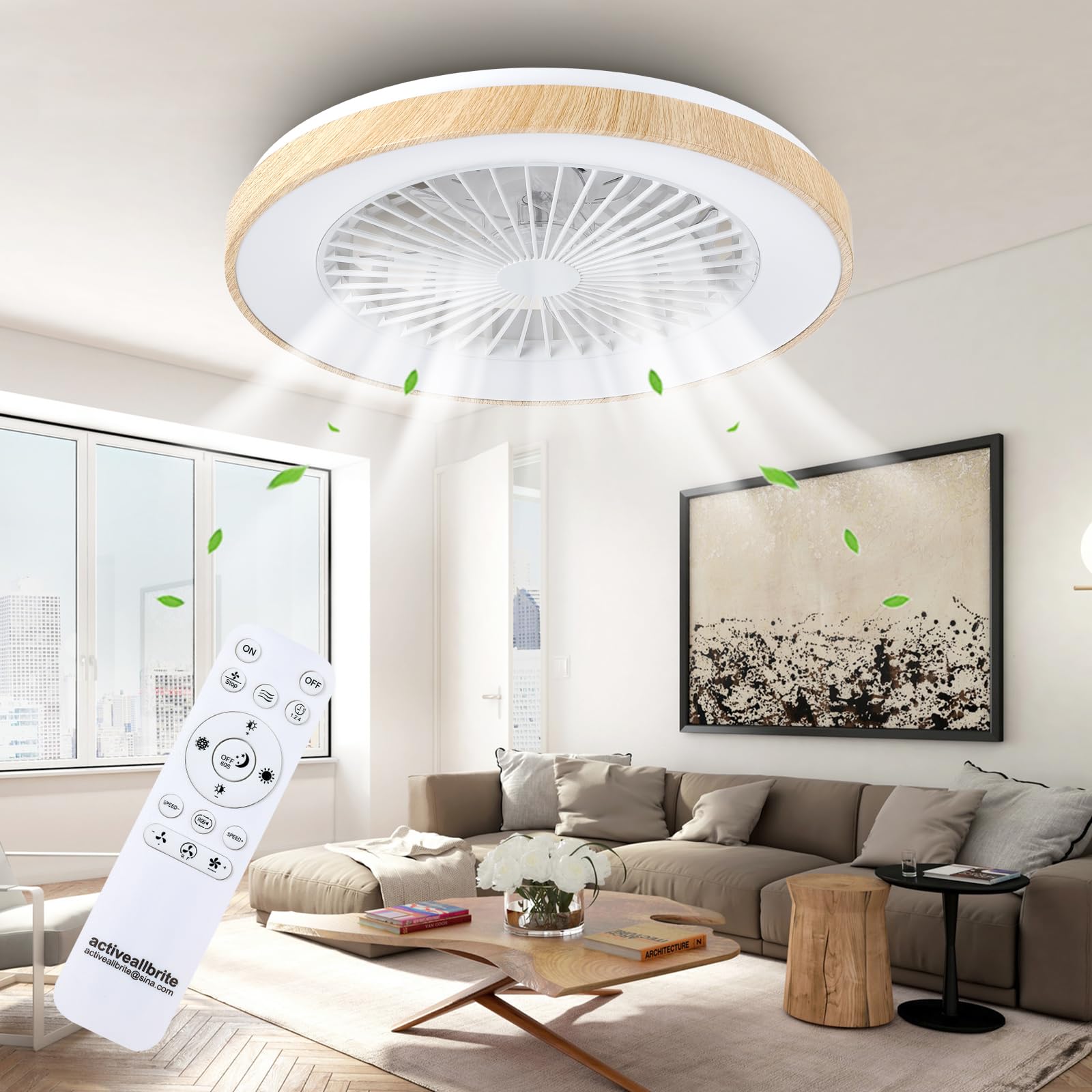 Ventiladores de techo, Motor DC 20W, Velocidad del Viento ajustable con Control Remoto, Adecuado Dormitorio, Habitación infantil.
