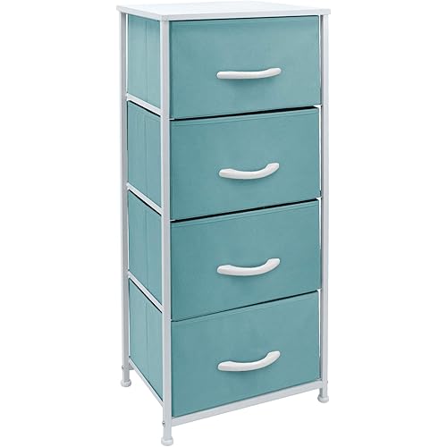 Sorbus Dresser Storage Tower, Organizer Drawers for Closet Boys & Girls Bedroom, Bedside Furniture, Chest for Home, College Dorm, Steel Frame, Wood Top, Fabric Bins(Aqua)