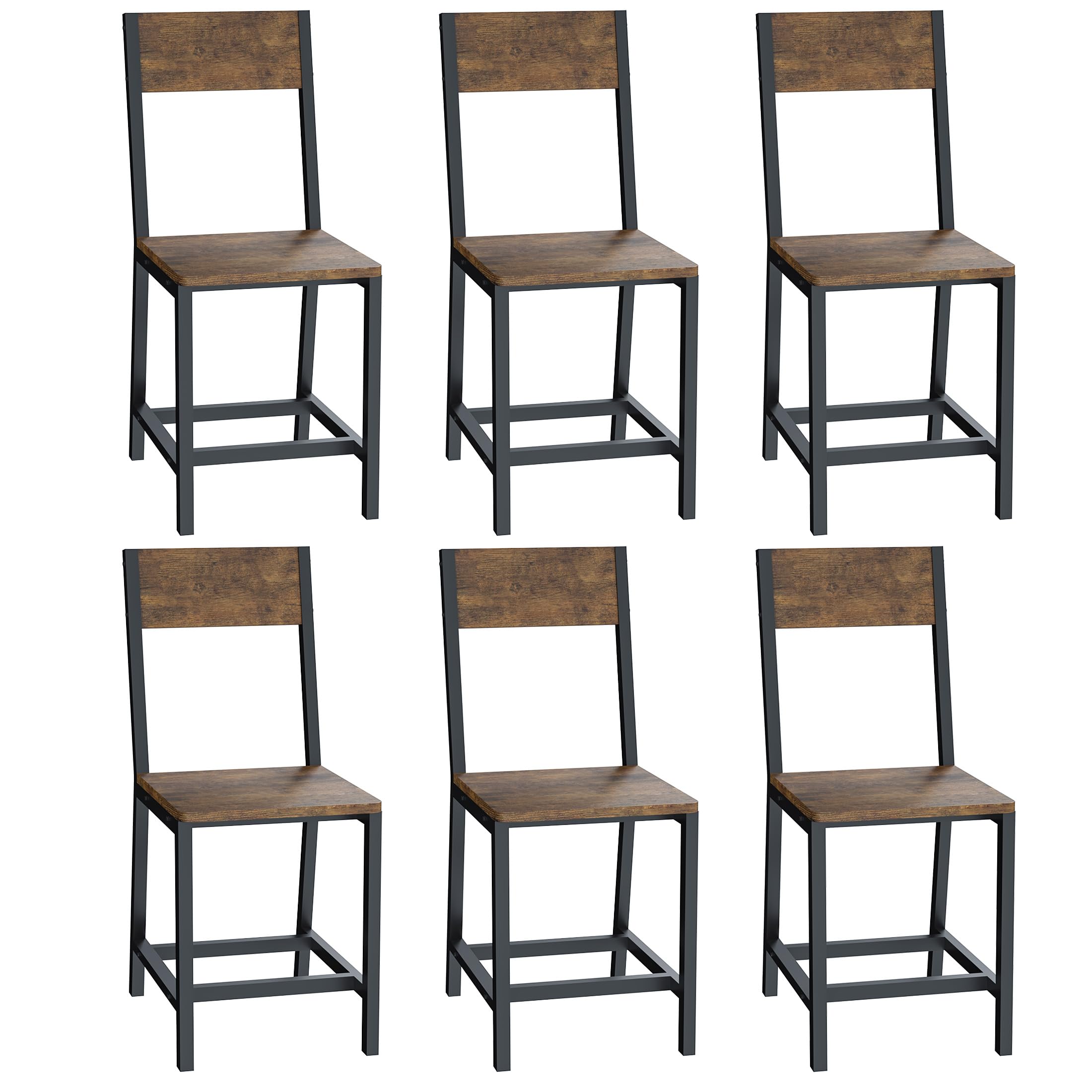 YOUDENOVA Sedie Da Pranzo Set di 6, Robusta Struttura In Metallo, Comode Sedie Da Cucina Con Schienale, Ideali Per Soggiorno, Sala Da Pranzo E Cucina, Marrone Vintage, Portata Fino a 150 Kg