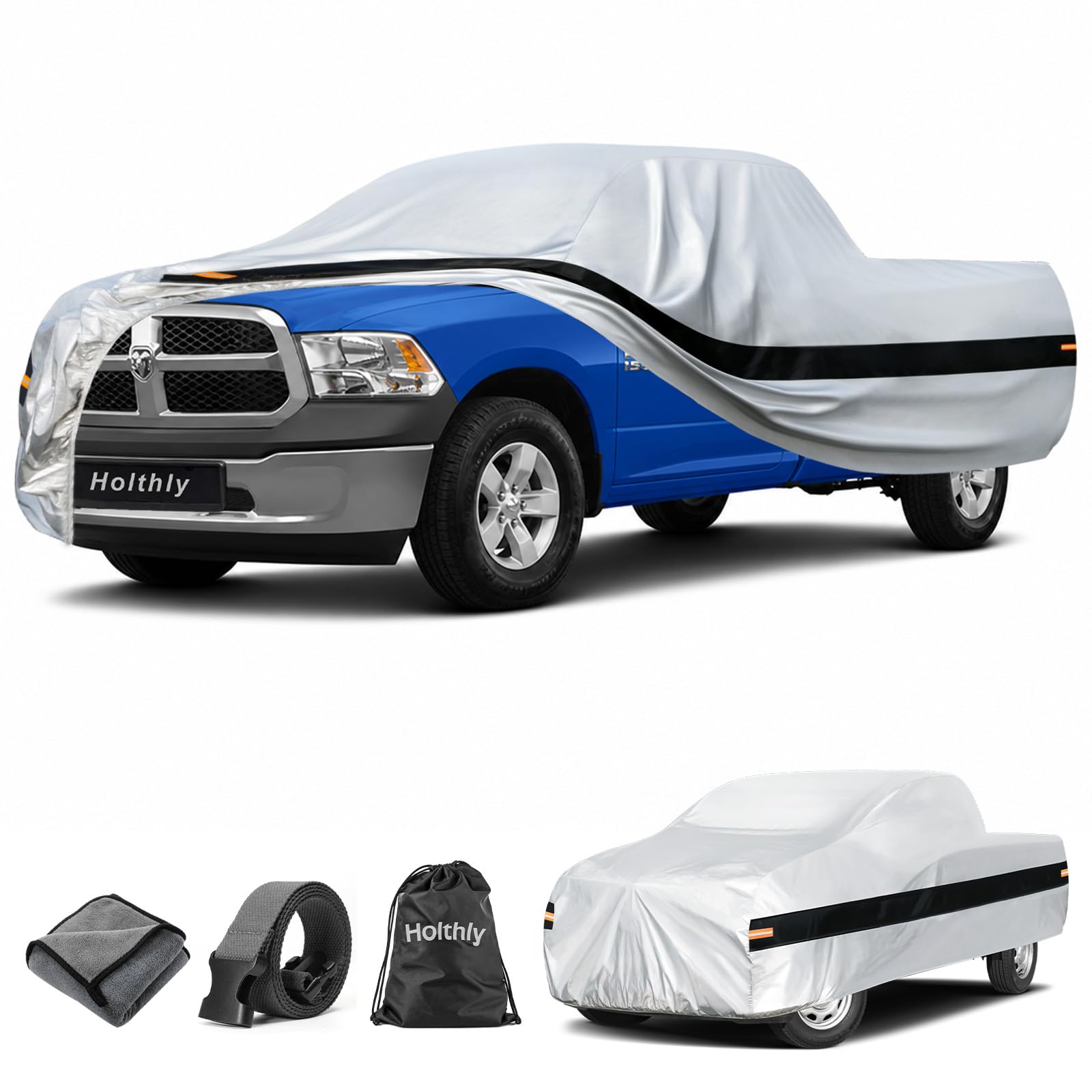 10 Layers Truck Cover Waterproof All Weather Custom Fit for Ford/Ram/Chevrolet Regular Cab Long Bed, Outdoor Full Exterior Pickup Car Cover for Automobiles Sun Rain Snow Ice Protection. Sliver