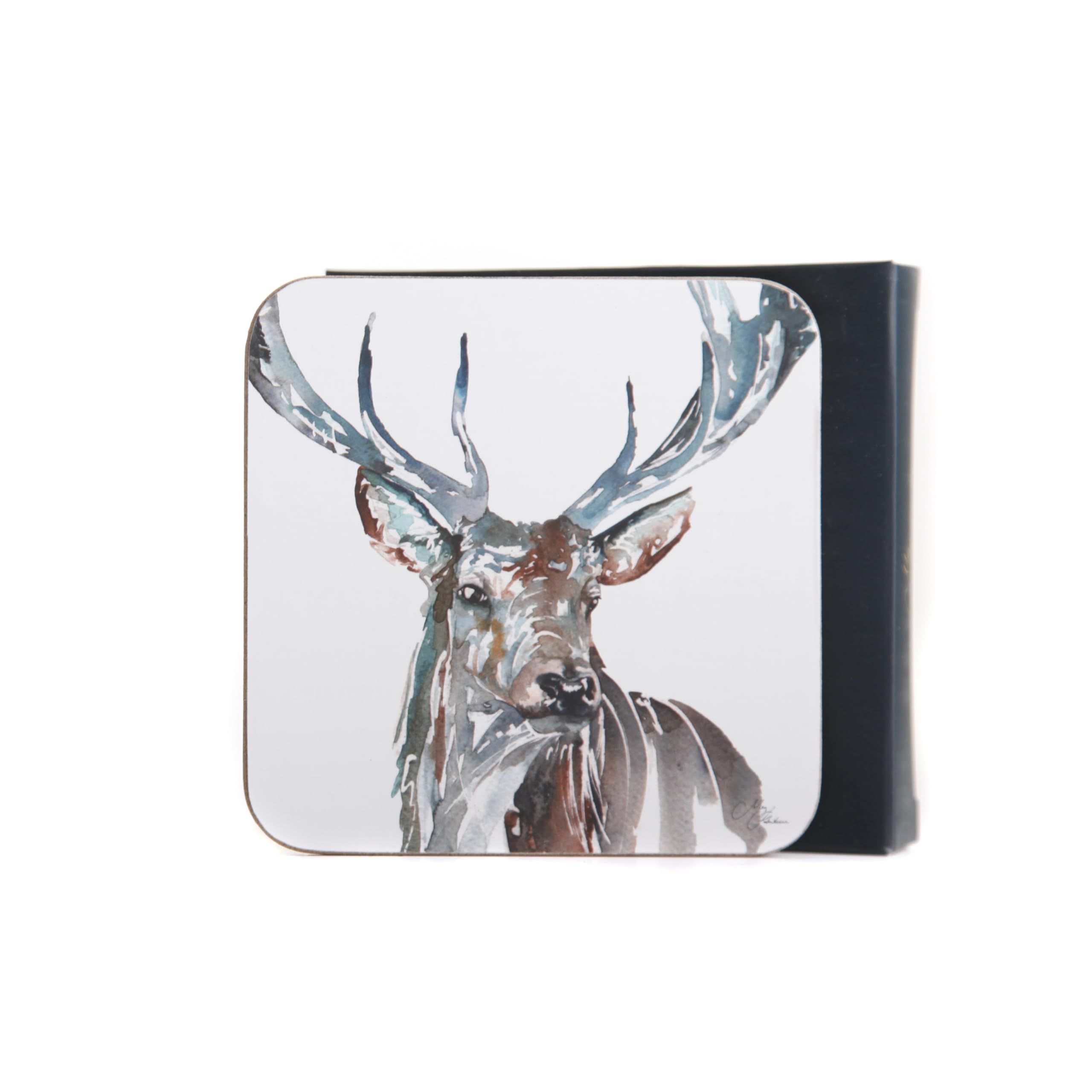 Stag Watercolour Coaster Set – Set of 4 Matching Coasters by Meg Hawkins
