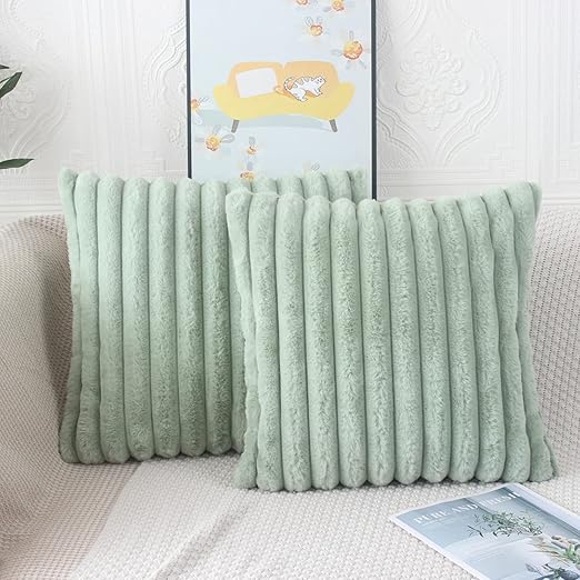 NIULAA Sage Green Cushion Covers 50cm x 50cm Fluffy Faux Fur Cushion