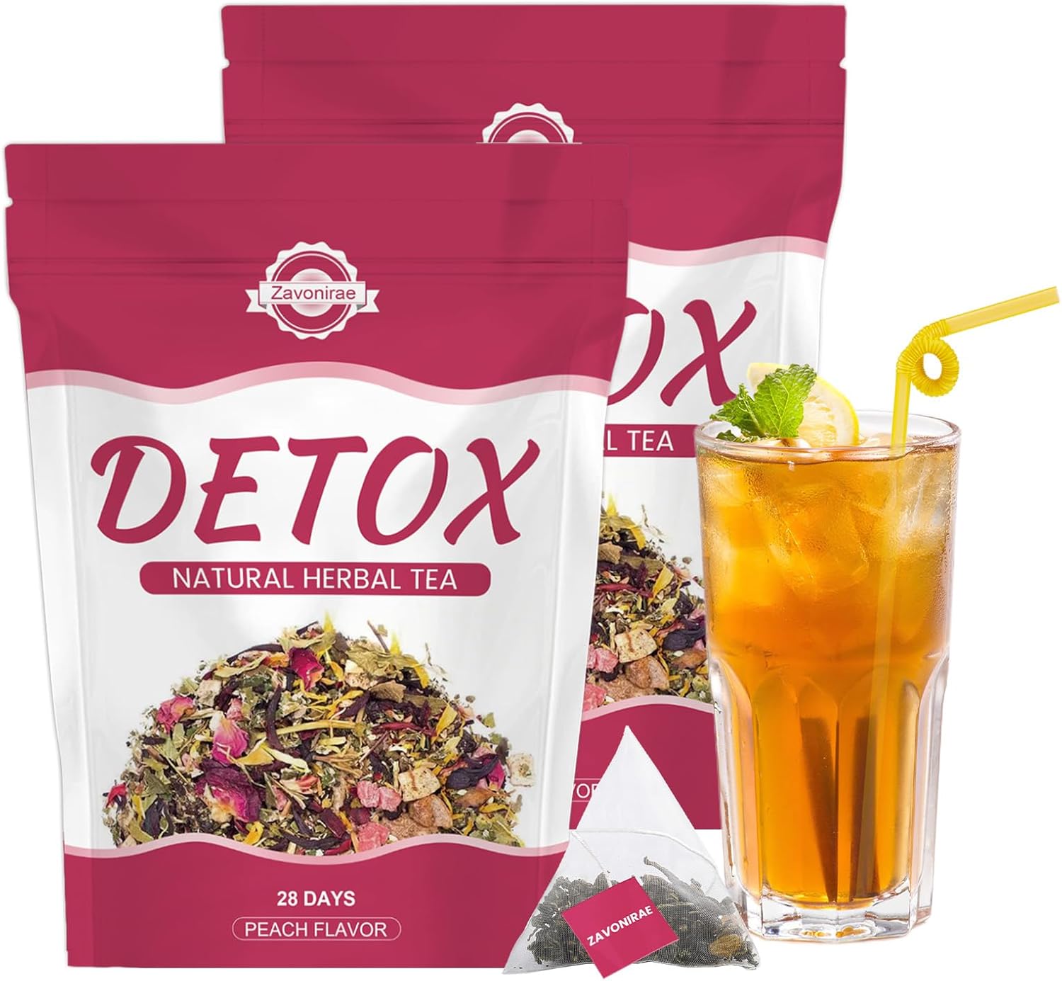 Detox Tea – 56 Days Herbal Tea | Natural Wellness Tea with Green Tea & Dandelion | Gentle Cleanse & Metabolism & Healthy Weight Support | Vegan, Caffeine-Free, Peach Flavour