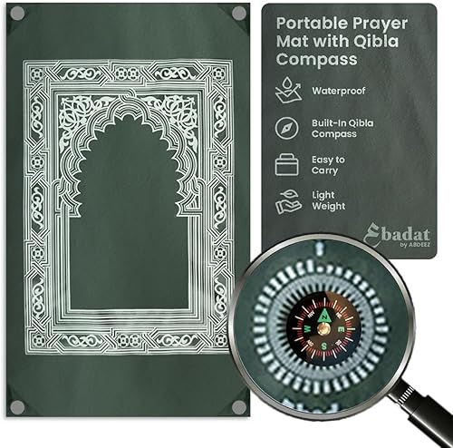 Miniatura 3 de ABDEEZ Paquete de 2 alfombrillas de oración de viaje, paquete de 2 alfombrillas de bolsillo con brújula, pesas de esquina y bolsa de transporte,