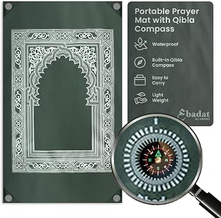 ABDEEZ Portable Travel Prayer Mats | Compass, Weights (Keeps mat in Place), and Pouch, Pocket Size (Green)
