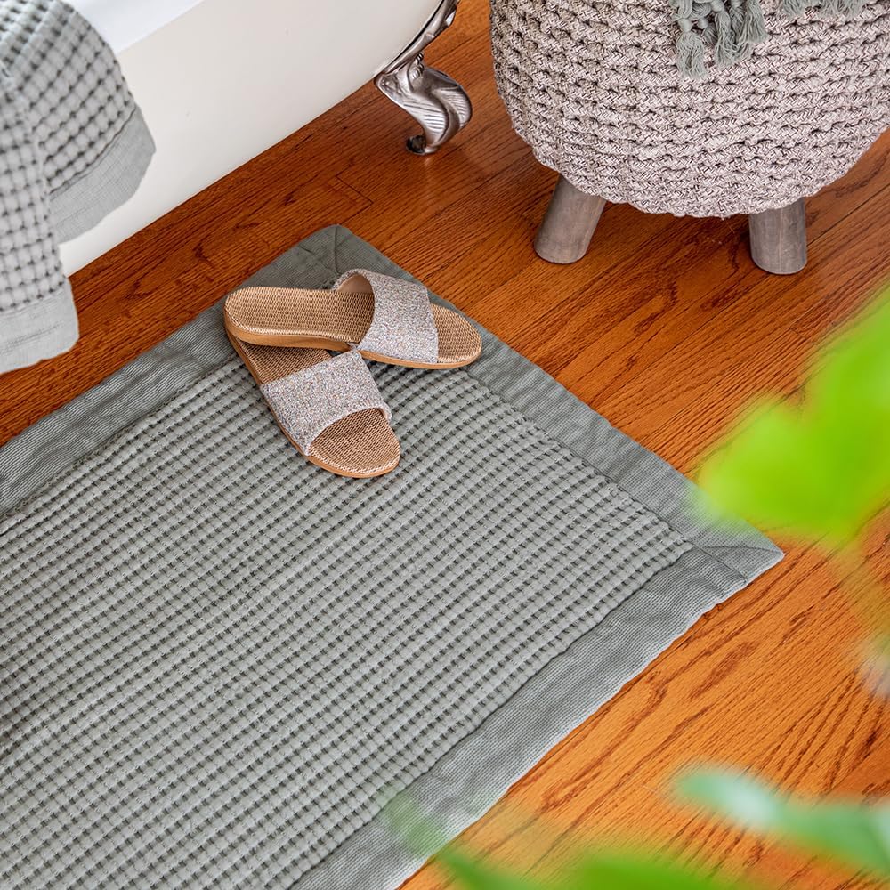 GILDEN TREE Modern Bath Towel Set of 2 (Sage Grey) + Waffle Bath Mat (Sage Grey) Bundle