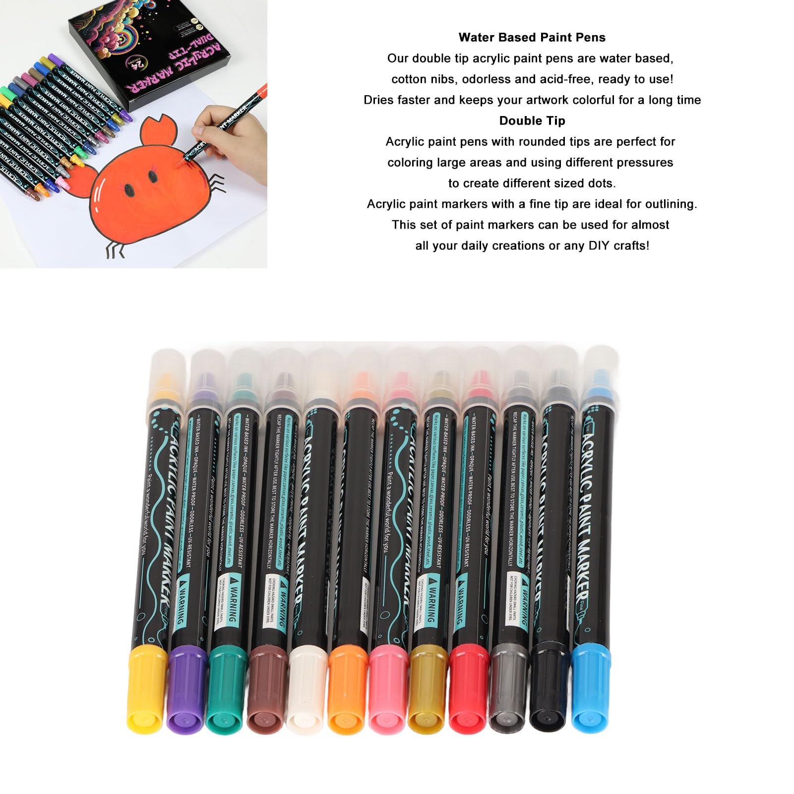 Overseas Yellow Acrylic Paint Markers - 8 Pack Medium Tip Acrylic Paint Pens, Water Based, Quick Drying, Waterproof, Non Toxic Permanent Markers For Rock, Wood, Plastic, Metal, Canvas, Glass, Fabric