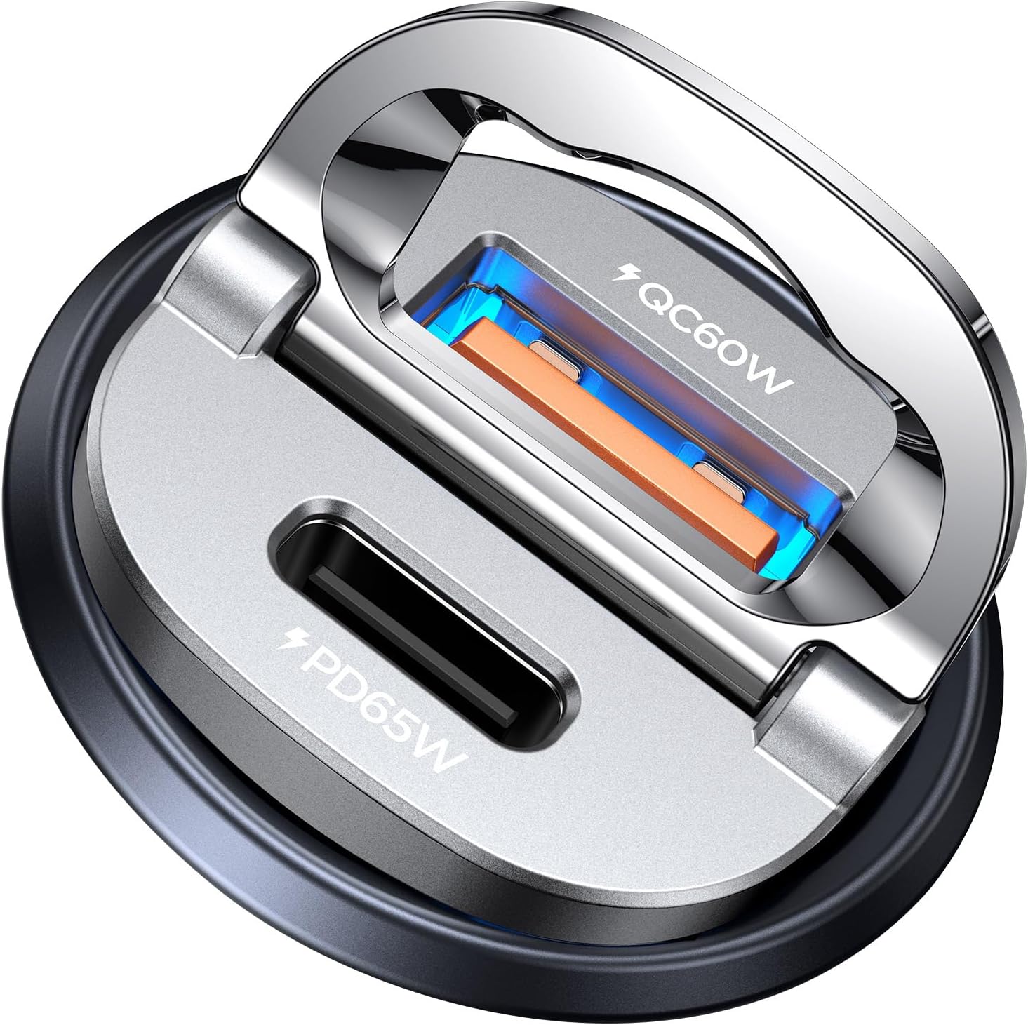 MRGLAS 125W USB C Car Charger, [Mini & Metal] USB C Car Charger Adapter Fast Charging PD65W & QC60W Dual Port Type C Cigarette Lighter USB Charger for iPhone 16 15 Pro Max S25 MacBook-Silver Gray