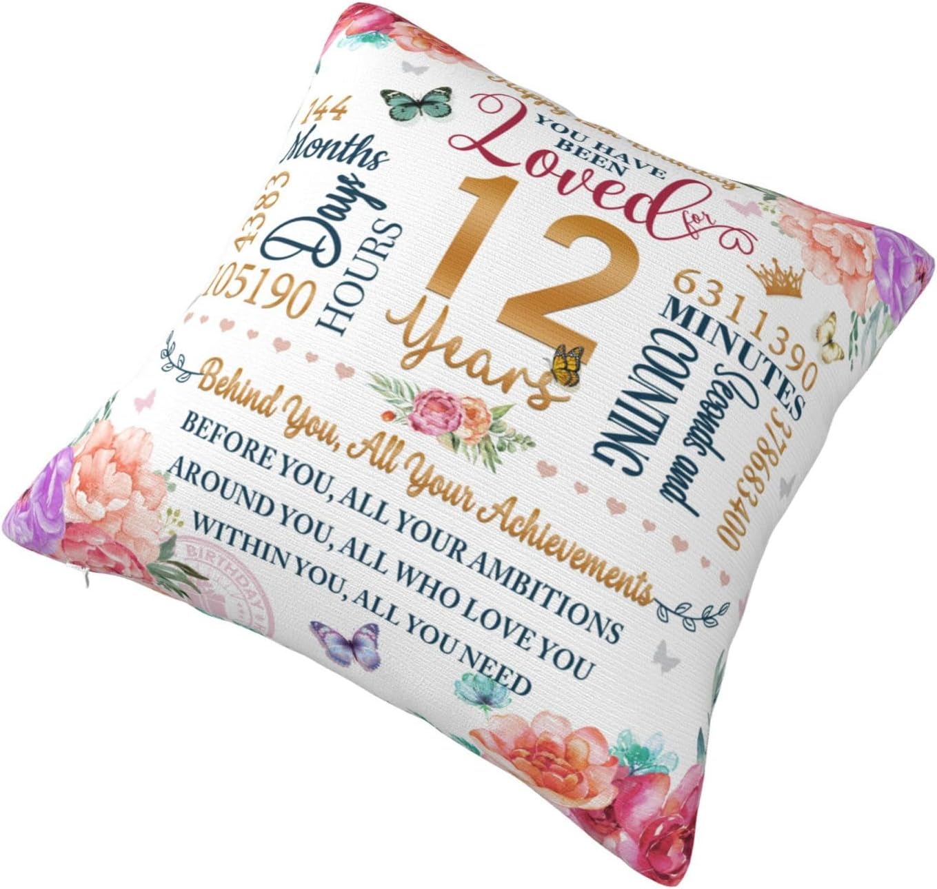 12th birthday gifts for girls, Gifts for 12 Year Old Girls Pillow cover 18"x18", 12th Birthday Decorations for Girl, Happy 12 Year Old Birthday Gift for Girl Ideas for Daughter Sister granddaughter image 3