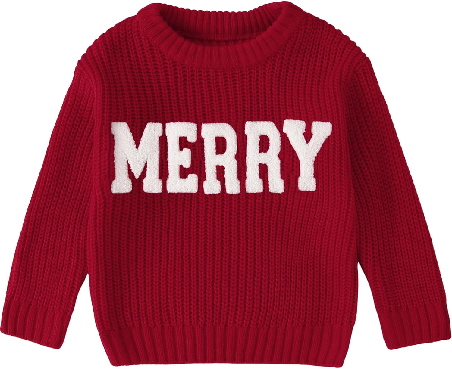 BOUTIKOME Christmas Sweater Toddler Baby Girl Embroidered Merry Shirts Winter Clothes Warm Knit Sweaters Pullover Tops
